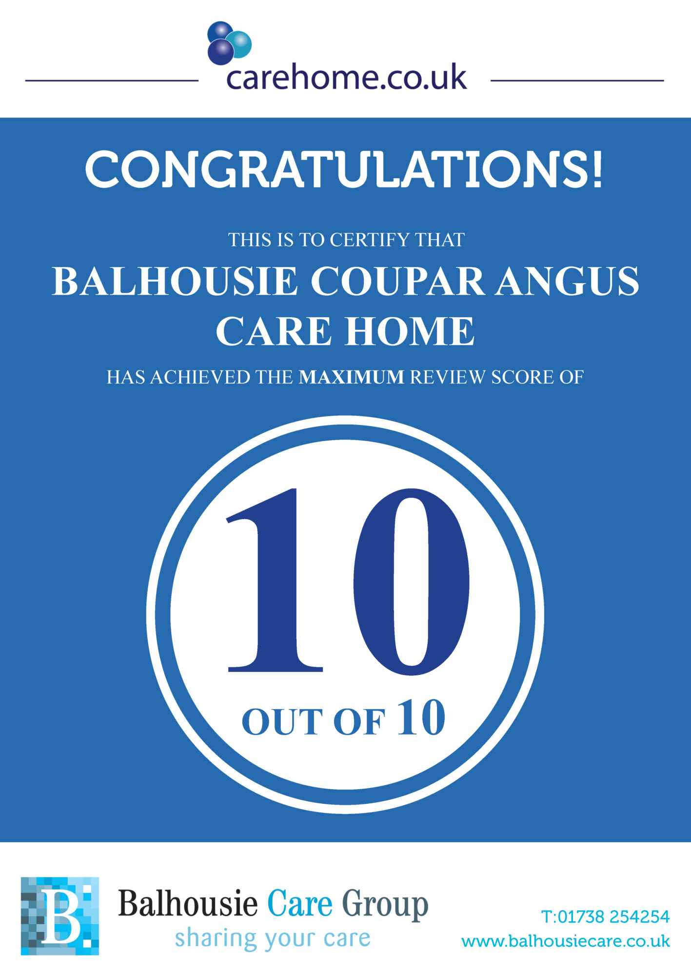 Balhousie Care Group - Carehome.co.uk 10 out of 10 eview Poster