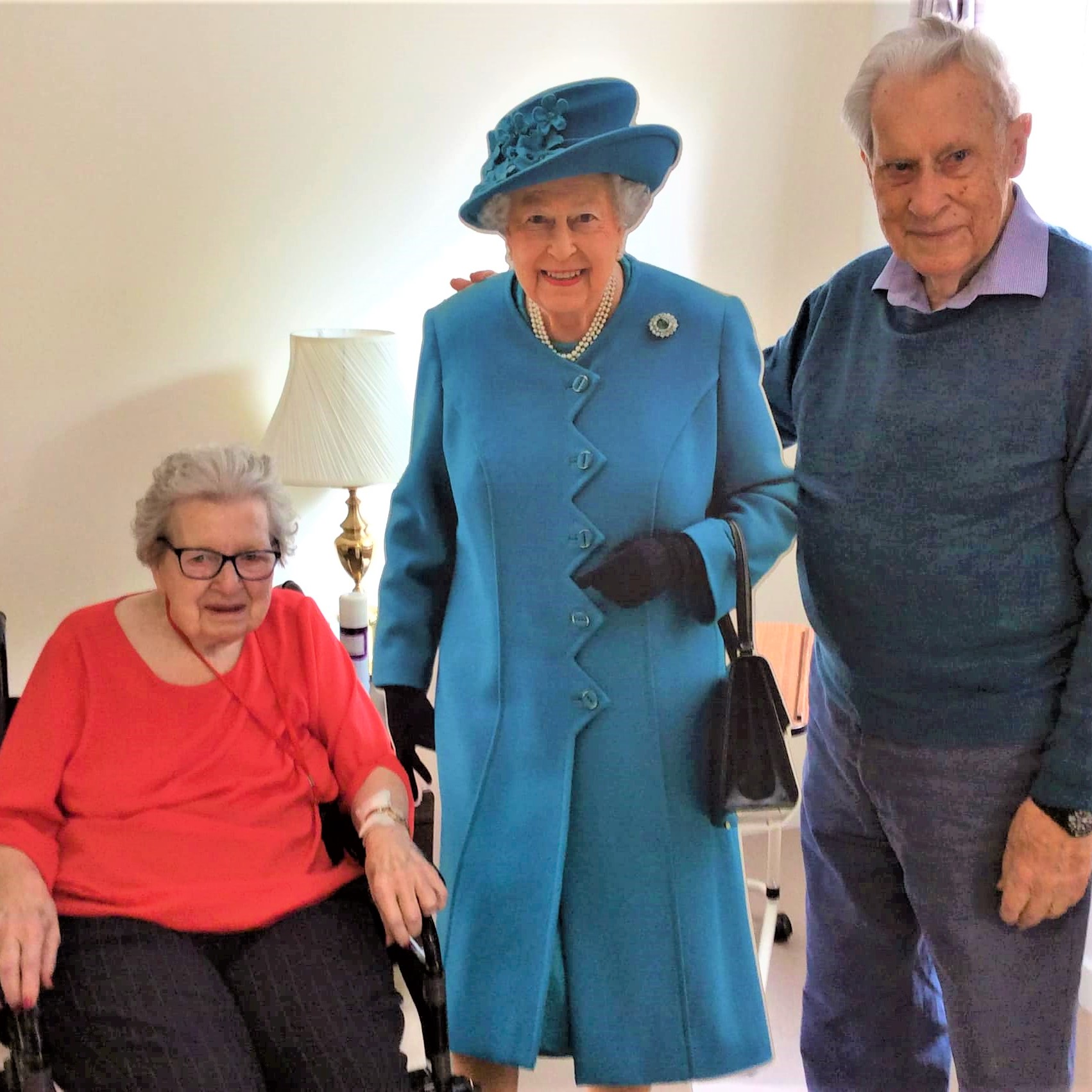 Ruthven Towers - residents with cut out Queen
