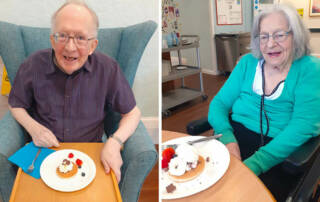 A picture of residents at Balhousie Dalnaglar enjoying Pancake Day.