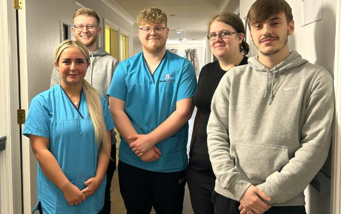 Forth View Assessment Unit Team: L-R: Leah McNeill, Care Assistant, Ryan O’Donnell, Activities Coordinator, Callum Dawson, Care Assistant, Kim Davidson, Team Lead, Blair Ritchie, Care Assistant, Forth View.