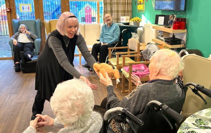 Lesley Ritchie with residents at Balhousie Willowbank