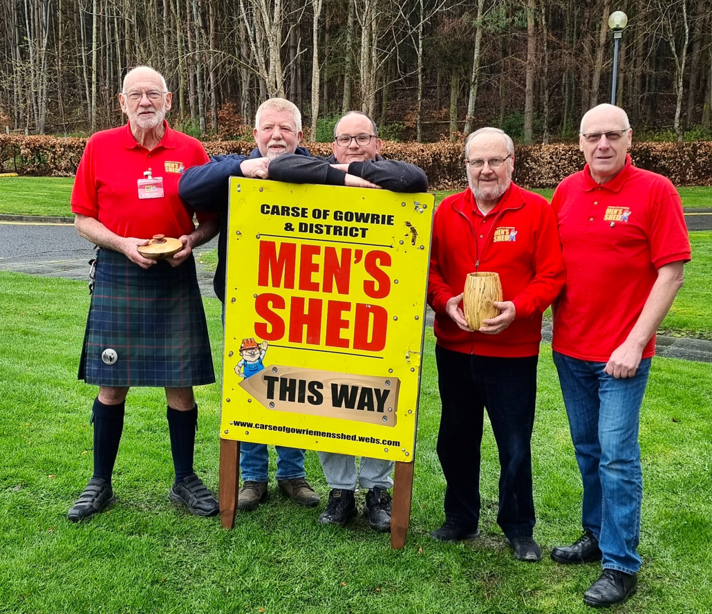 L-R Nick Tindell, Chairman Carse of Gowrie Men's Shed, Bob Foulds, ASC Workshop, Lee Bushell, Service User from ASC, Bill Beckers, Secretary and Graeme Mudie, Treasurer Carse of Gowrie Men's Shed