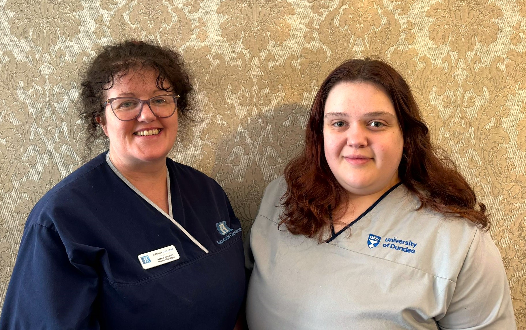 L-R Agnes Oliphant, Home Manager at Lisden Care Home and Kayleigh Young, Student Nurse at University of Dundee
